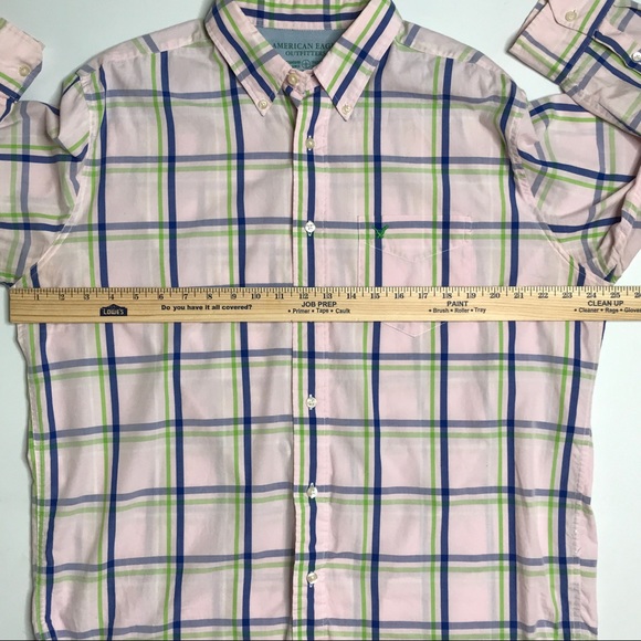 Mens American Eagle Pink Plaid Button Down Shirt Size Large - Picture 7 of 8